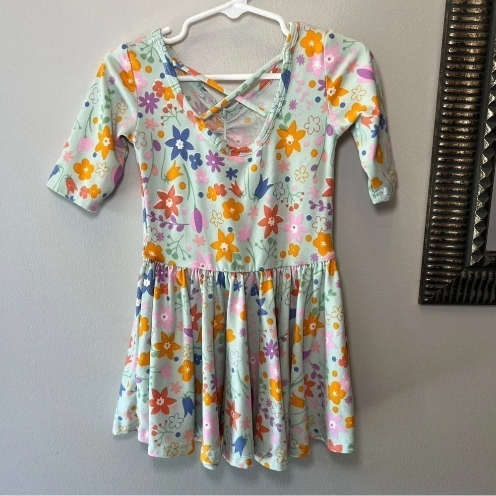 Dot Dot Smile Short Sleeve Kids Dress Mint Green With Flowers Size 2T